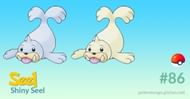 Seel and its shiny counterpart rendered in Seel's official Pokemon art (Image via The Pokemon Company)